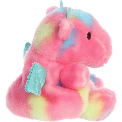Side profile view thumbnail of the mini dragon plush showcasing its colorful marbled plush pattern and upright teal wing profile.
