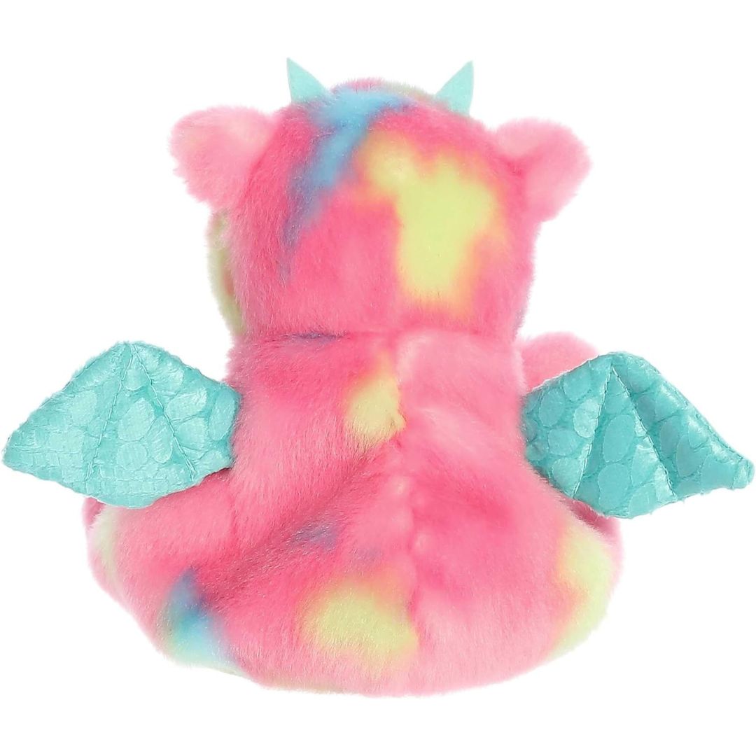 Rear view thumbnail of the Aurora dragon stuffed toy displaying its vibrant tie-dye back and outspread shimmery wings.