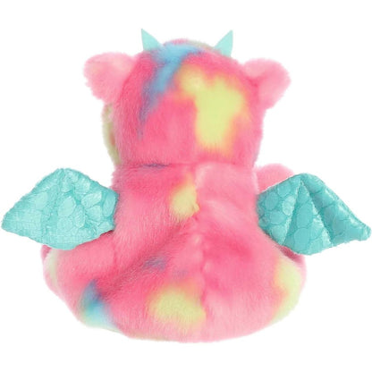 Rear view thumbnail of the Aurora dragon stuffed toy displaying its vibrant tie-dye back and outspread shimmery wings.