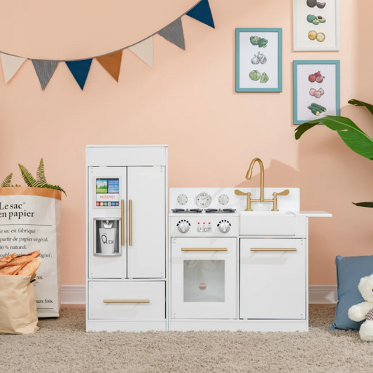 Teamson Kids Little Chef Chelsea Modern Play Kitchen, White/Gold