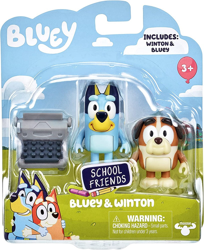 Bluey Friends 2 Pack School Friends Winton & Bluey, 2.5 inch Figures with Accessories