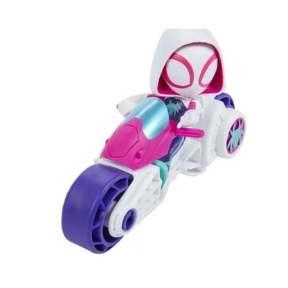 Marvel Spidey and His Amazing Friends, Ghost-Spider 4" Inch Action Figure & Toy Motorcycle