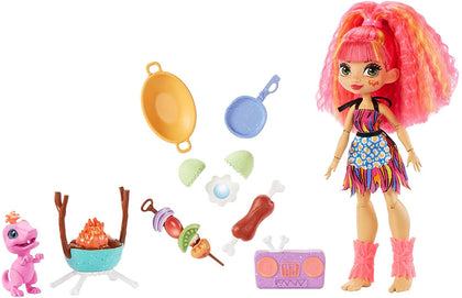 Mattel Cave Club Blazin’ BBQ Adventure Playset with Emberly Doll (8 – 10-inch, Pink Hair)