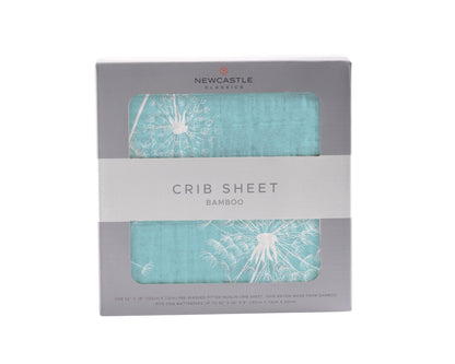 Newcastle Classics Bamboo Muslin Crib Sheet - Dandelion Seeds (Aqua)