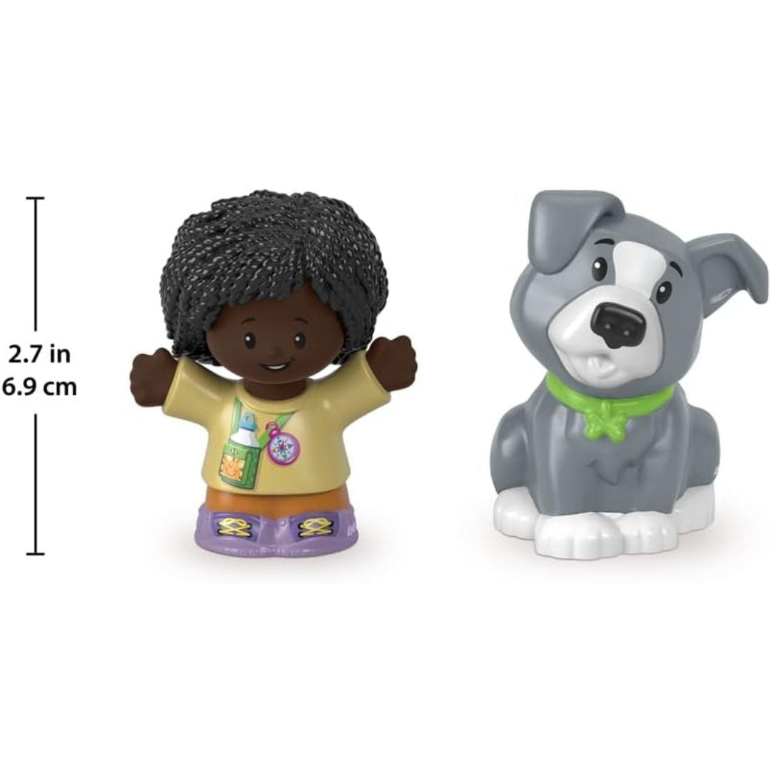Fisher-Price Little People 2 Pack Action Figure Toy, Hiker Girl and Grey Dog