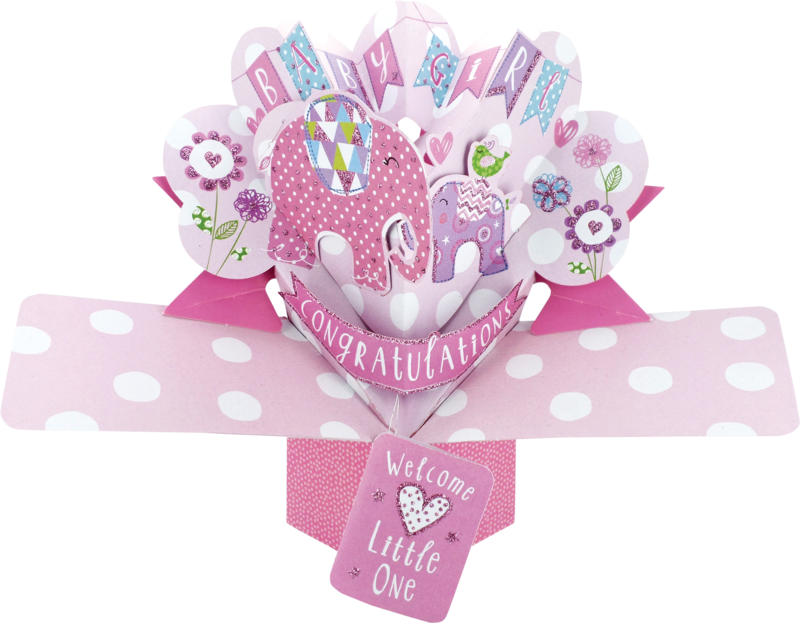 Second Nature Mailable Congratulations Baby Girl Pink Pop Up Greeting Card - POP145
