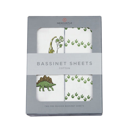 Front view of the grey retail window box packaging for the Newcastle Classics 100% natural cotton muslin bassinet sheets set.