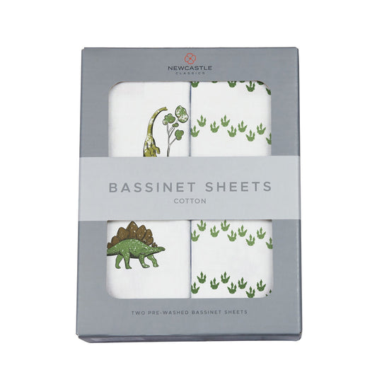 Front view of the grey retail window box packaging for the Newcastle Classics 100% natural cotton muslin bassinet sheets set.