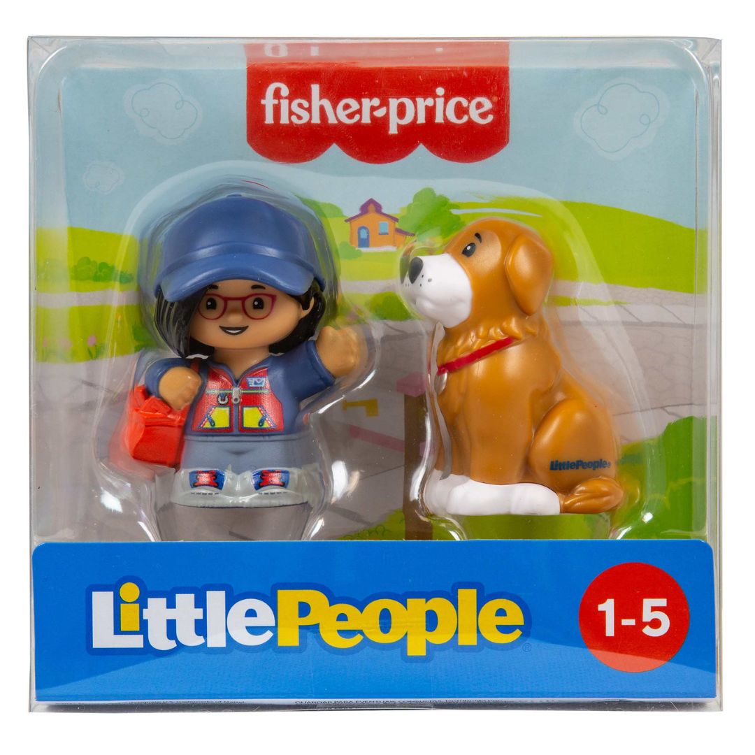 Fisher-Price Little People 2 Pack Action Toy Figure, Mail Person Girl and Brown Dog
