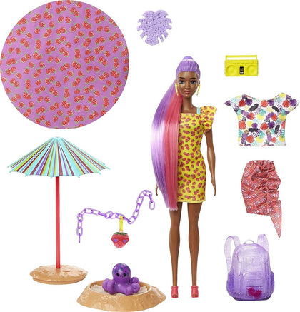 Barbie Color Reveal Foam! Doll & Pet Friend with 25 Surprises: Sunny Strawberry-Theme