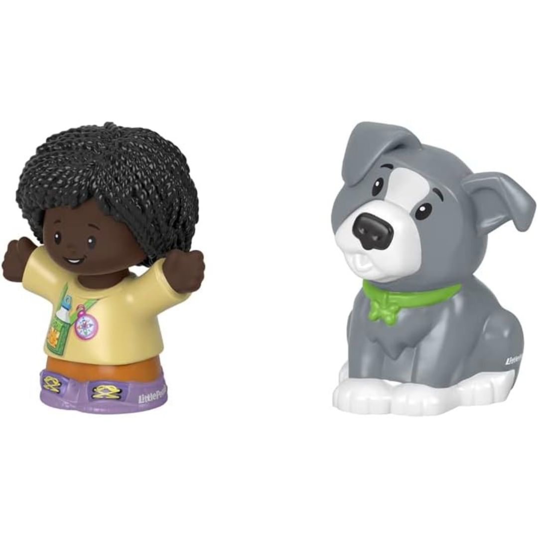 Fisher-Price Little People 2 Pack Action Figure Toy, Hiker Girl and Grey Dog