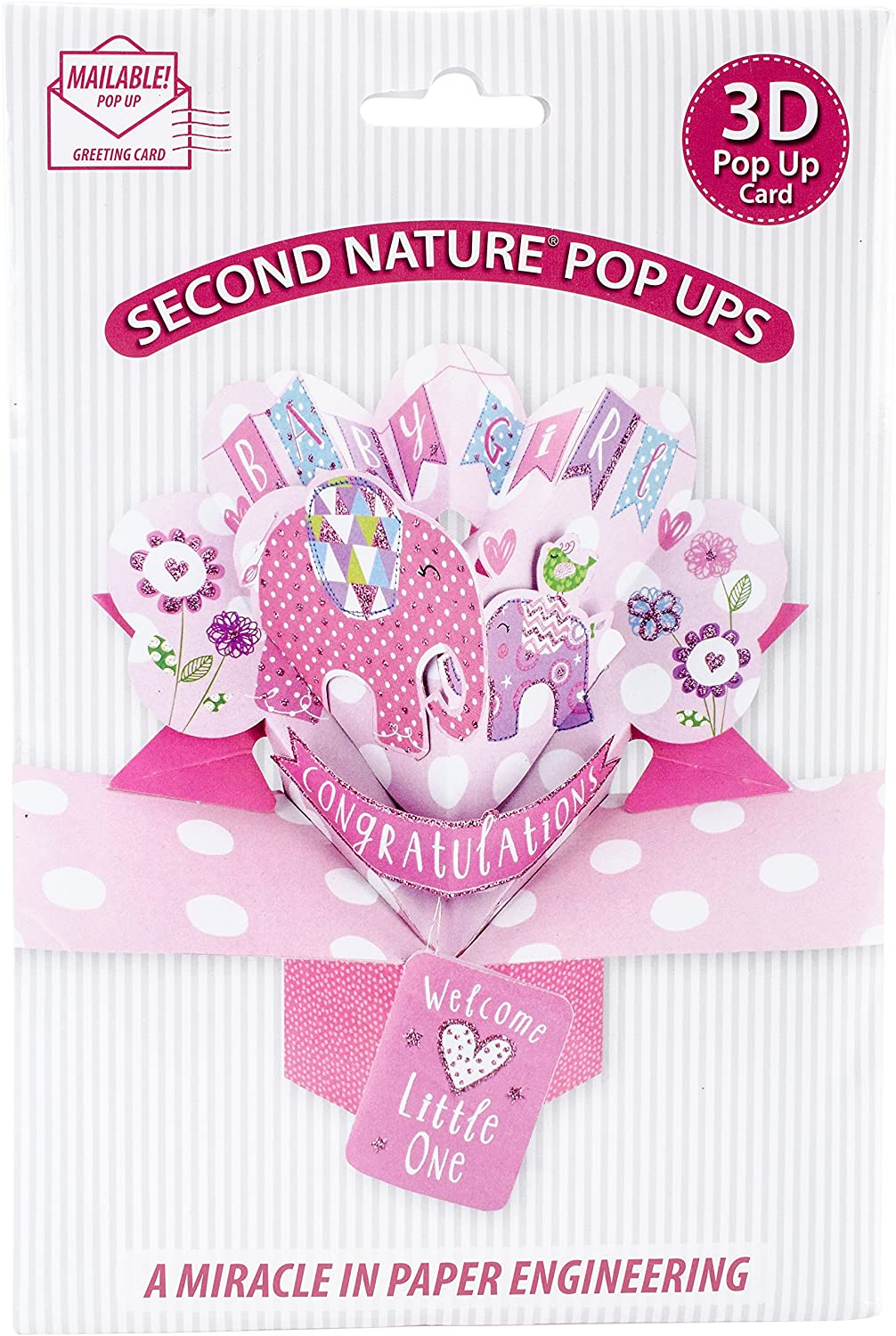Second Nature Mailable Congratulations Baby Girl Pink Pop Up Greeting Card - POP145