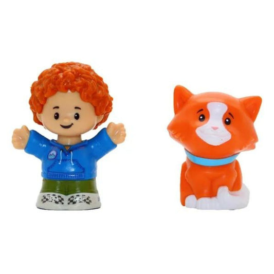 Fisher-Price Little People 2 Pack Action Figure Toy, Curly Red Hair Kid and Cat