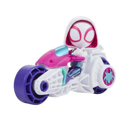 Marvel Spidey and His Amazing Friends, Ghost-Spider 4" Inch Action Figure & Toy Motorcycle