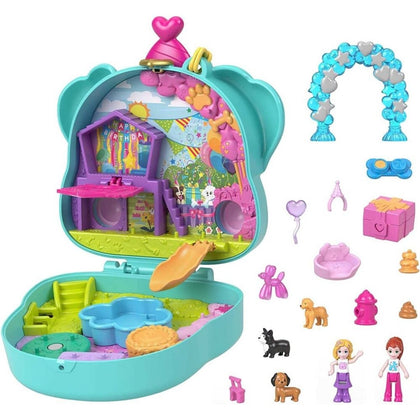 Polly Pocket Doggy Birthday Bash Compact Playset with 2 Micro Dolls and 14 Accessories