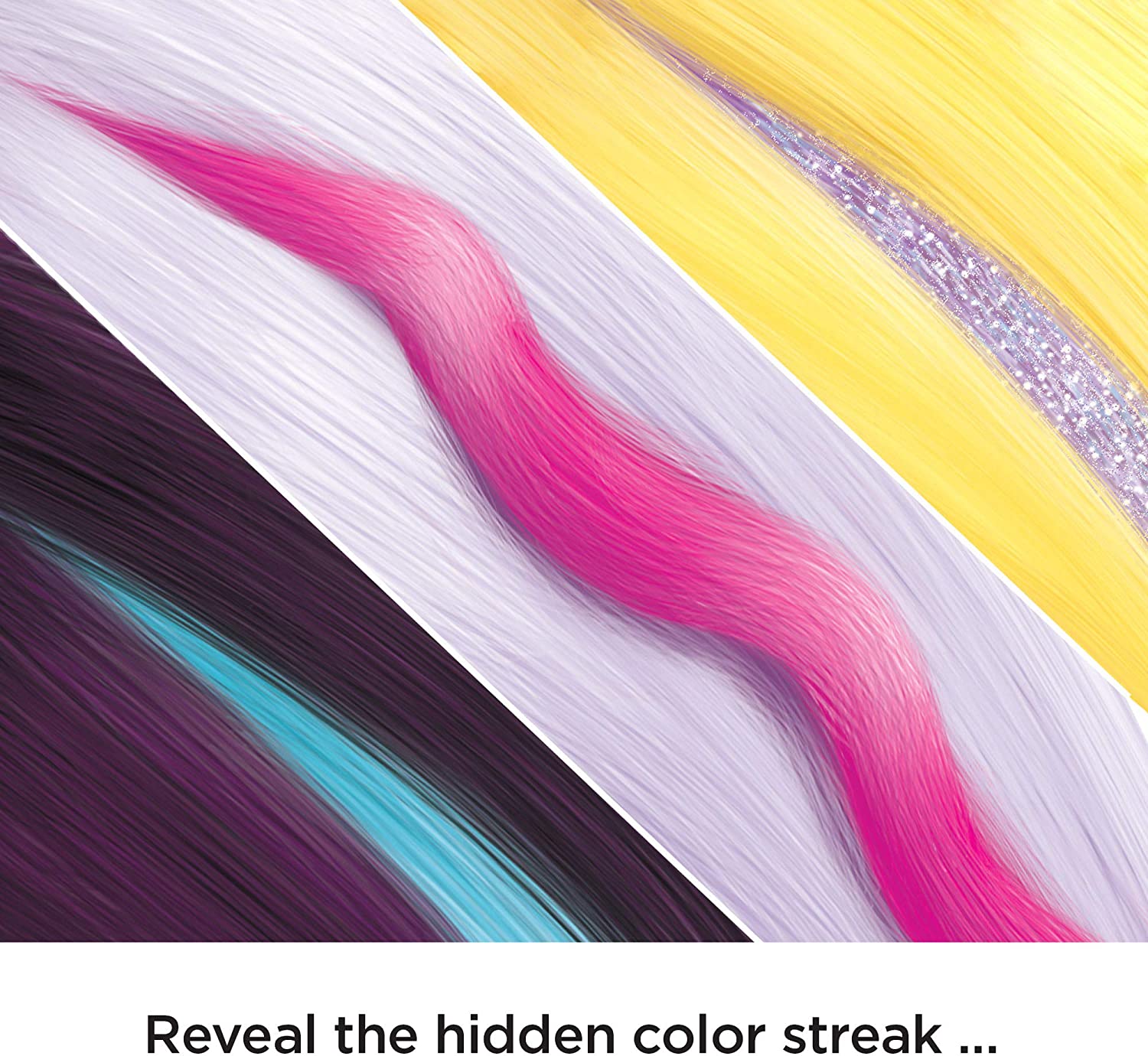 Close-up showing the hidden vibrant hair color streak revealed after undoing Blair's bun.