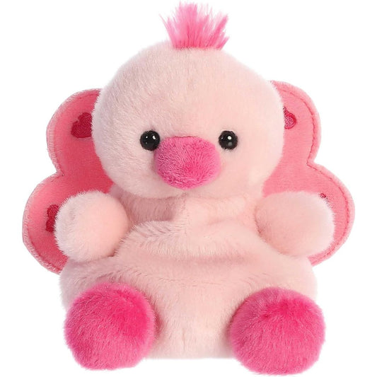 Front view thumbnail of the cute Freya Peacock plush sitting straight, highlighting its dark safety eyes, round hot-pink beak, and tiny outspread pink arms.