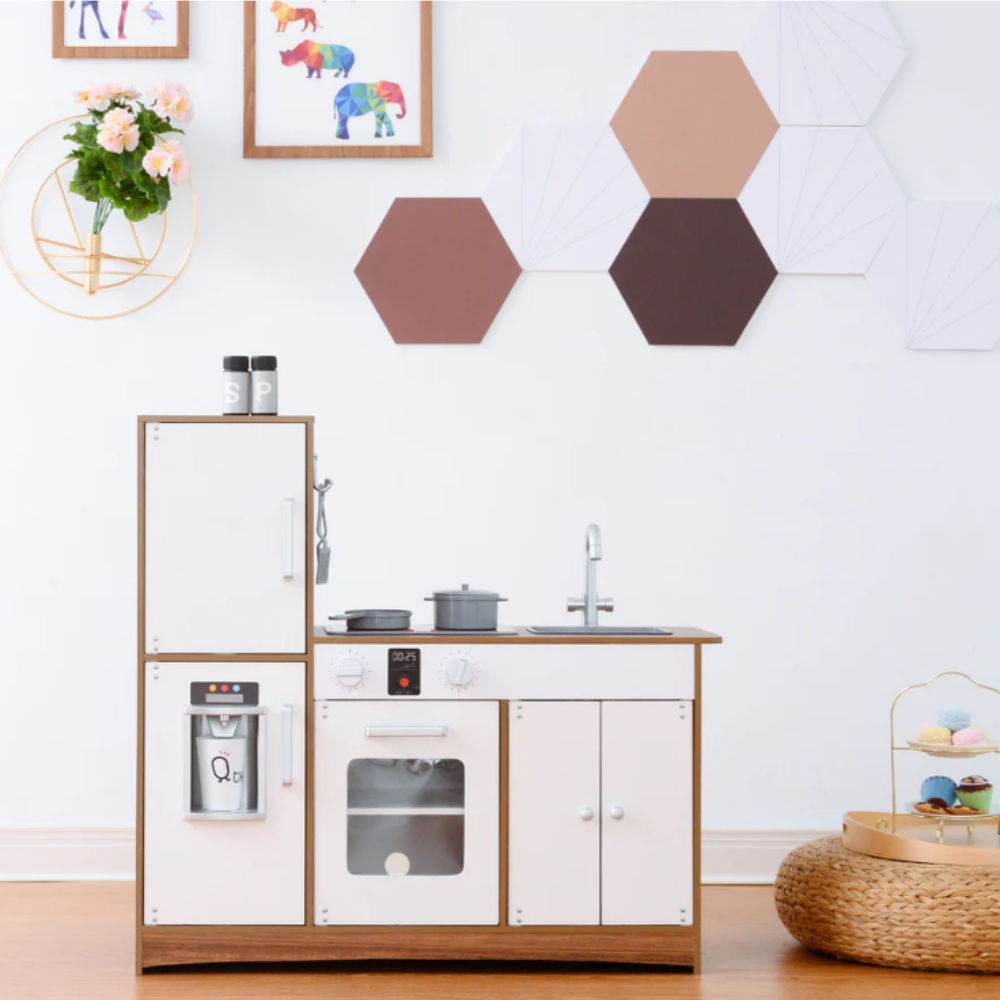 Teamson Kids Little Chef Palm Springs Classic Kids Play Kitchen with Accessories, Natural/White