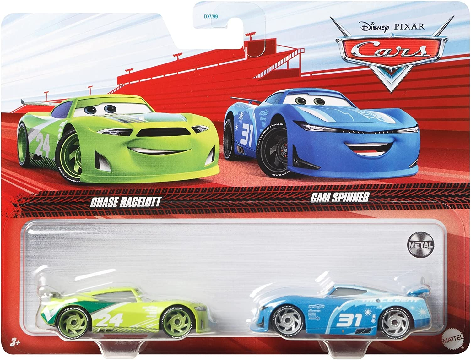 Disney and Pixar Cars 3, Chase Racelott & Cam Spinner 2-Pack, 1:55 Scale Die-Cast Character Vehicles Ages 3+