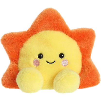 Front view thumbnail of the cute Rae Sun plush sitting straight, highlighting its dark safety eyes, rosy pink cheeks, and small yellow feet.