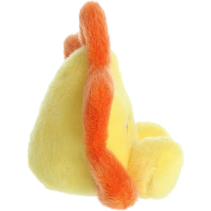 Side profile view thumbnail of the mini sun plush showcasing its tapered yellow body and the surrounding orange plush rays.