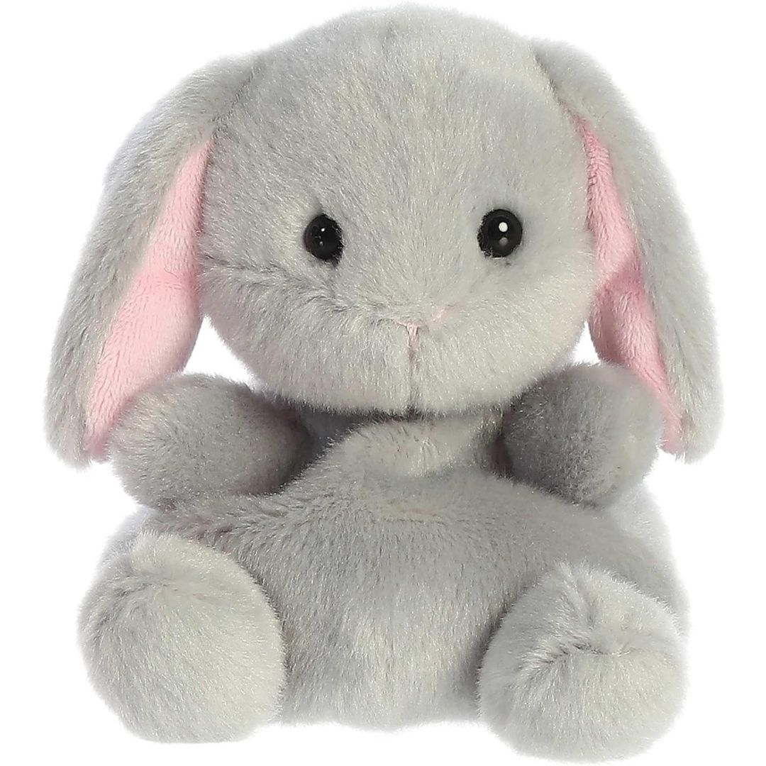 Front view of the adorable Aurora Pebbles Bunny stuffed animal featuring a sweet face, dark eyes, and a cute little pink nose.