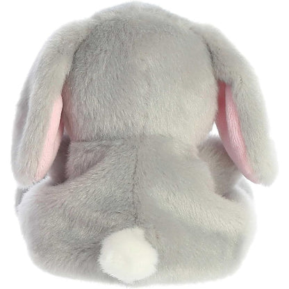 Back view of the Aurora Palm Pals bunny plush toy showing its solid soft grey back and a fluffy little white cotton tail.