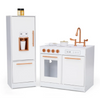 Little Chef Milano Two-Piece Modular Modern Delight Play Kitchen with Cooking Accessories, Faux Marble Finish, & Rose Gold Hardware, White