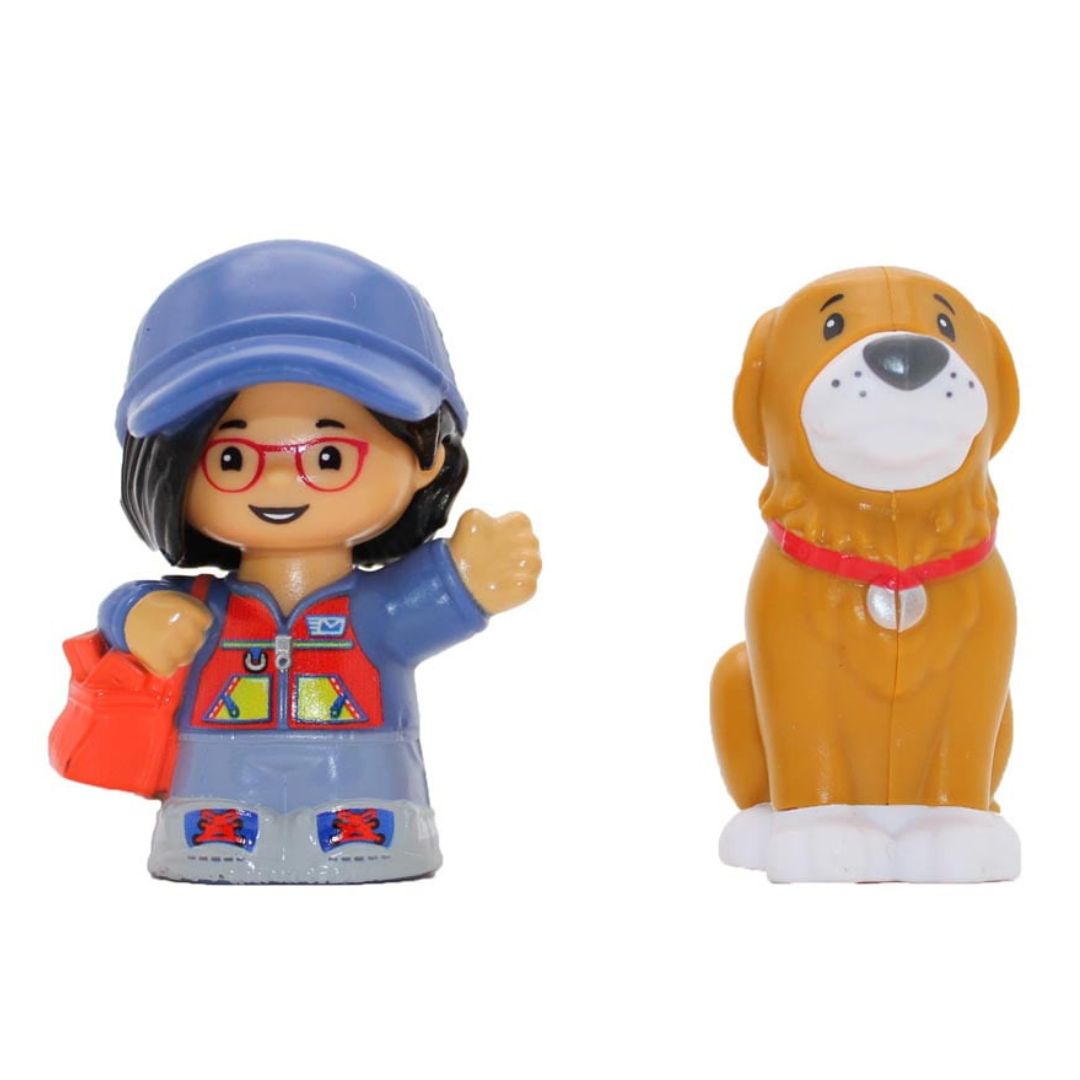 Fisher-Price Little People 2 Pack Action Toy Figure, Mail Person Girl and Brown Dog
