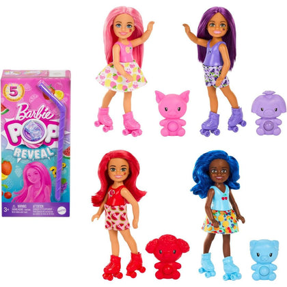 Barbie Pop Reveal Chelsea Doll, Fruit Series with 5 Surprises, Scent & Color Change (1 Doll, Styles May Vary)