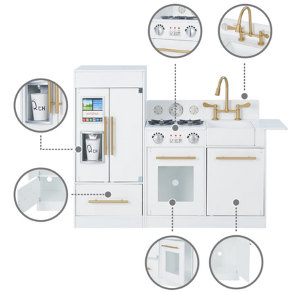 Teamson Kids Little Chef Chelsea Modern Play Kitchen, White/Gold