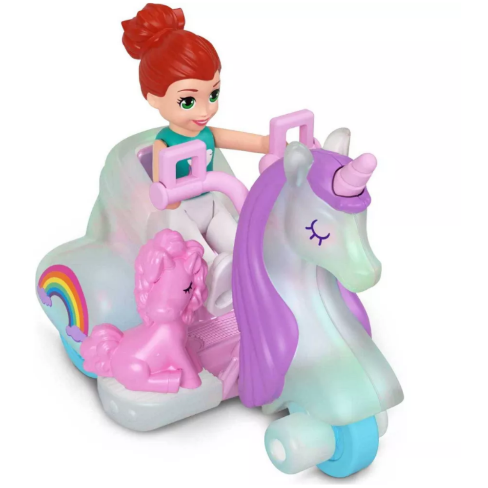 Polly Pocket Pollyville Micro Doll with Unicorn-Inspired Die-cast 3-Wheeler and Unicorn Mini Figure