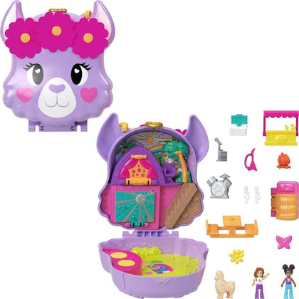 Polly Pocket Camp Adventure Llama Compact Playset with 2 Micro Dolls and 13 Accessories