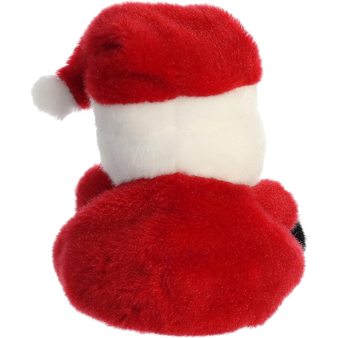 Rear view thumbnail of the Aurora Santa stuffed toy displaying its smooth, solid red plush backing and the white pom-pom on his floppy hat.