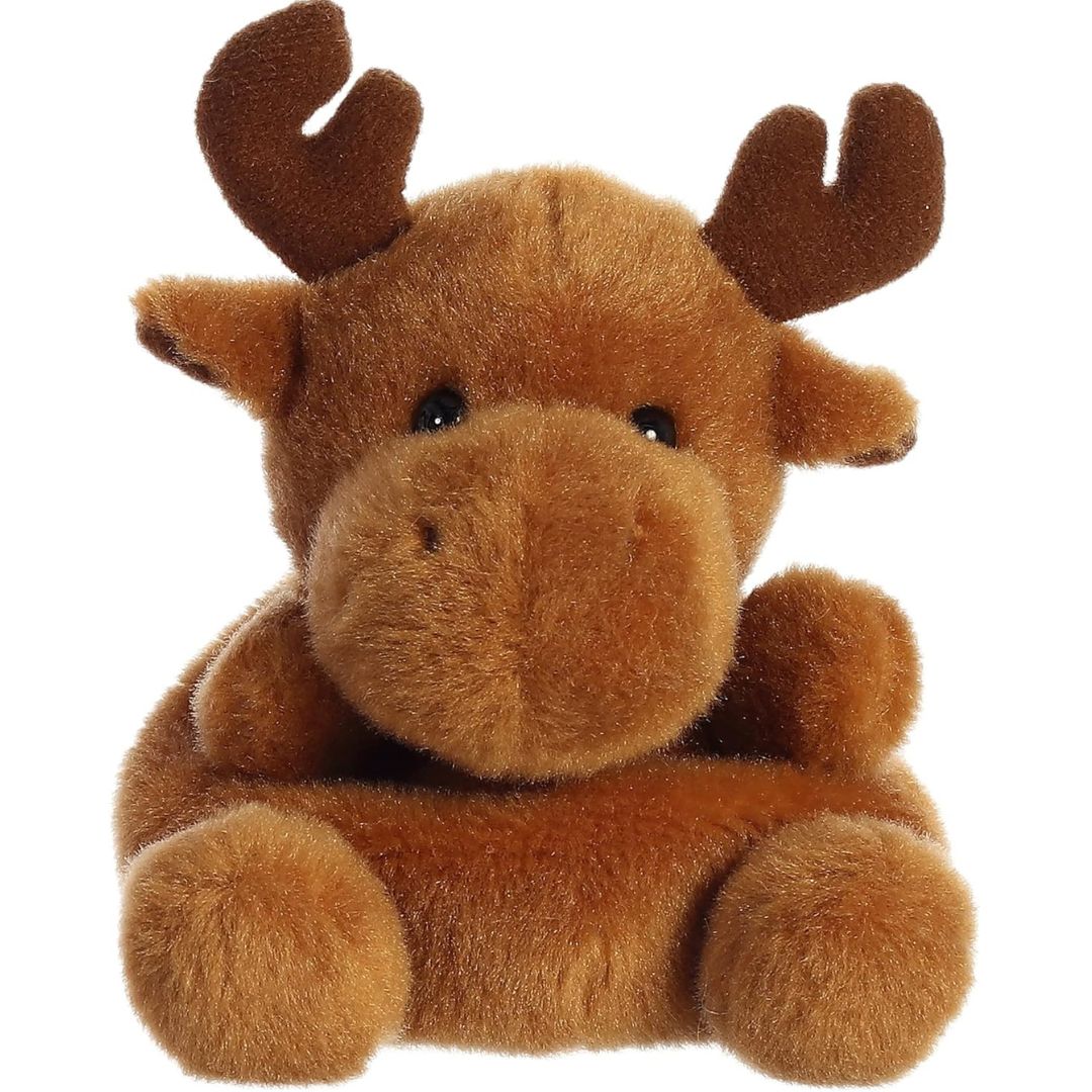 Front view thumbnail of the cute Cinnamon Moose plush sitting straight, highlighting its dark safety eyes, floppy side ears, and extended paws.