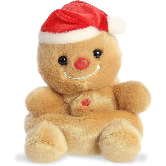 Front view thumbnail of the cute Gingy Gingerbread plush sitting straight, highlighting its dark safety eyes, red chest button, and holiday Santa hat.
