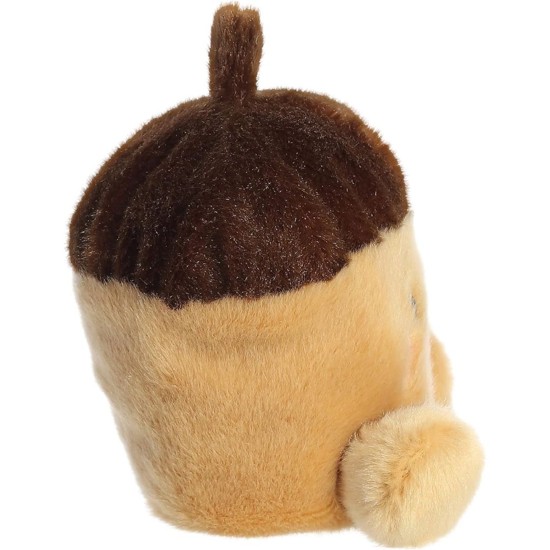 Side profile view thumbnail of the mini acorn plush showcasing its thick rounded profile, textured cap line, and soft seated posture.