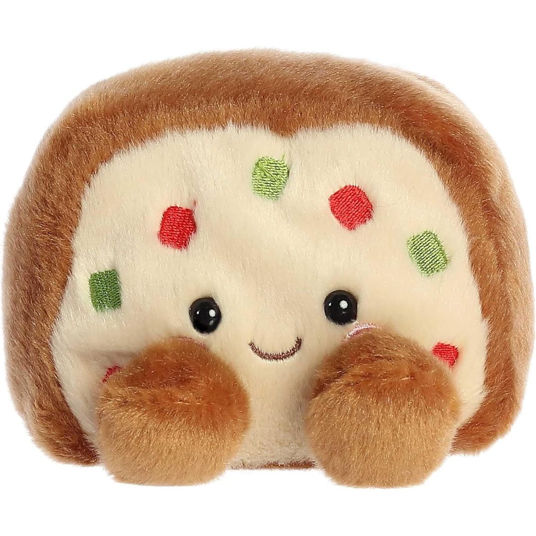 Front view thumbnail of the cute Fran Fruit Cake plush sitting straight, highlighting its symmetrical safety eyes, stitched grin, and festive red and green spots.
