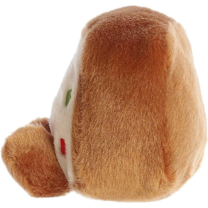 Left side profile view thumbnail highlighting the plump, rounded corners of the plush cake slice's golden-brown back.