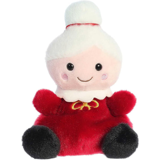 Front view thumbnail of the cute Mrs. Claus plush sitting straight, highlighting her dark safety eyes, rosy pink cheeks, gold bow, and small black plush shoes.