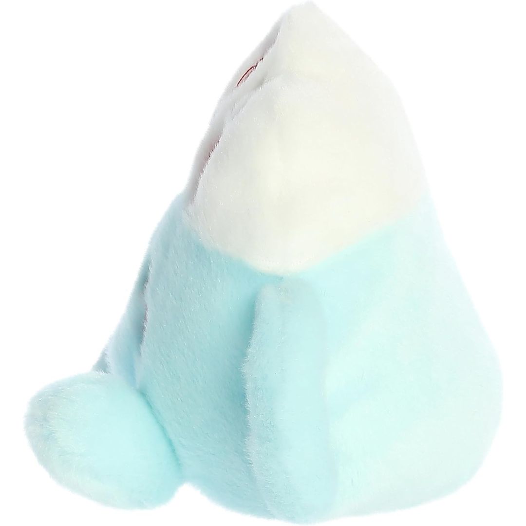 Left side profile view thumbnail highlighting the loop of the blue plush mug handle and the fluffy white cream peak.