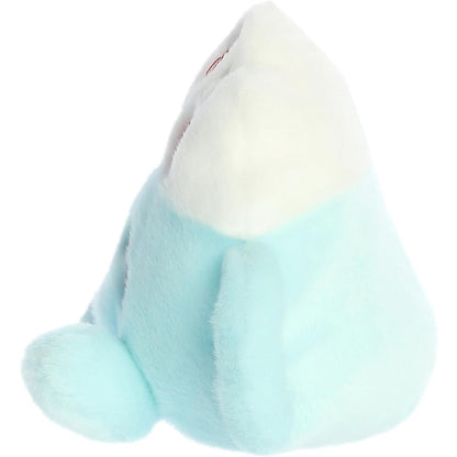 Left side profile view thumbnail highlighting the loop of the blue plush mug handle and the fluffy white cream peak.