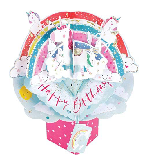 Second Nature Mailable Happy Birthday Unicorns & Rainbows Pop Up Greeting Card - POP176