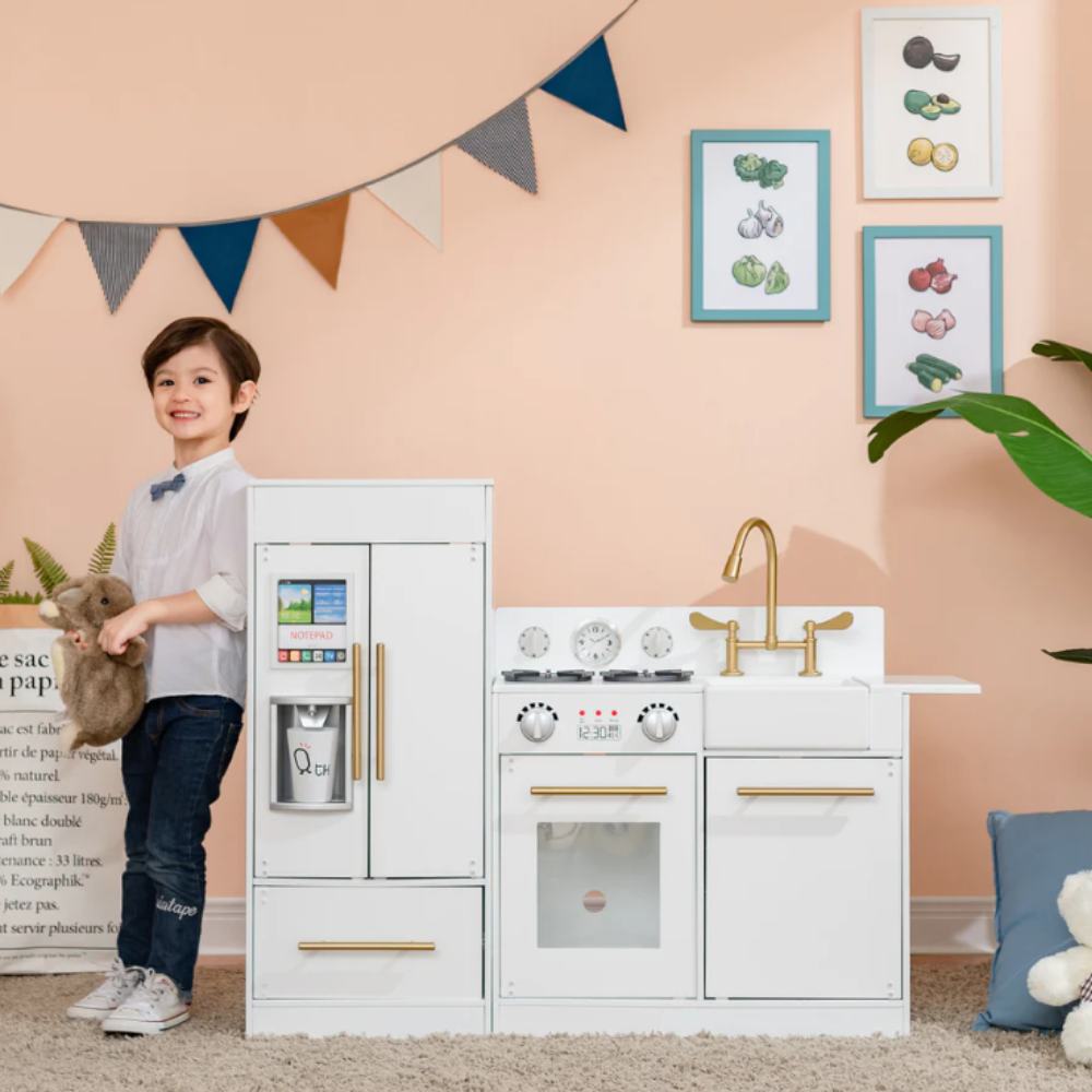Teamson Kids Little Chef Chelsea Modern Play Kitchen, White/Gold