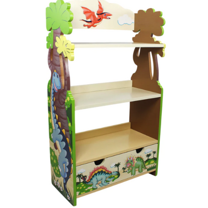 Teamson Kids Fantasy Fields Dinosaur Kingdom Bookshelf with Storage Drawer, Multicolor