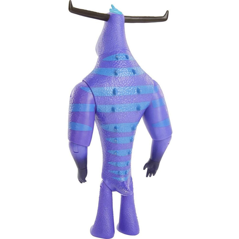 Back view of the Tylor Tuskmon action figure highlighting his light blue horizontal back stripes and small spikes.