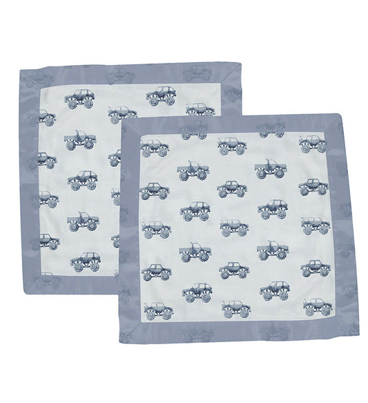 Newcastle Classics Indigo Monster Trucks 100% Soft Bamboo Muslin Cotton 2 Pack Blanket Set 16" X 16"