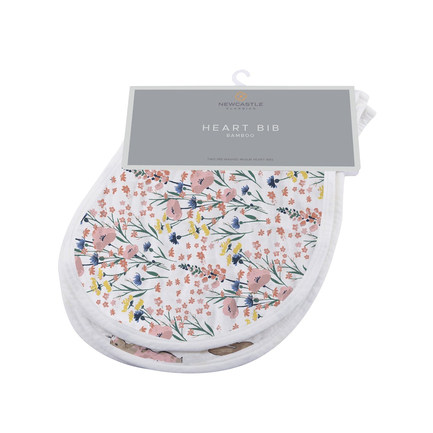 Wildflowers 100% Natural Bamboo Muslin Cotton Heart Snap Bibs, 2 Pack