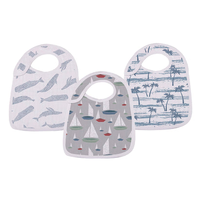 Ocean Tides 100% Natural Bamboo Muslin Cotton Snap Bibs, 3 Pack