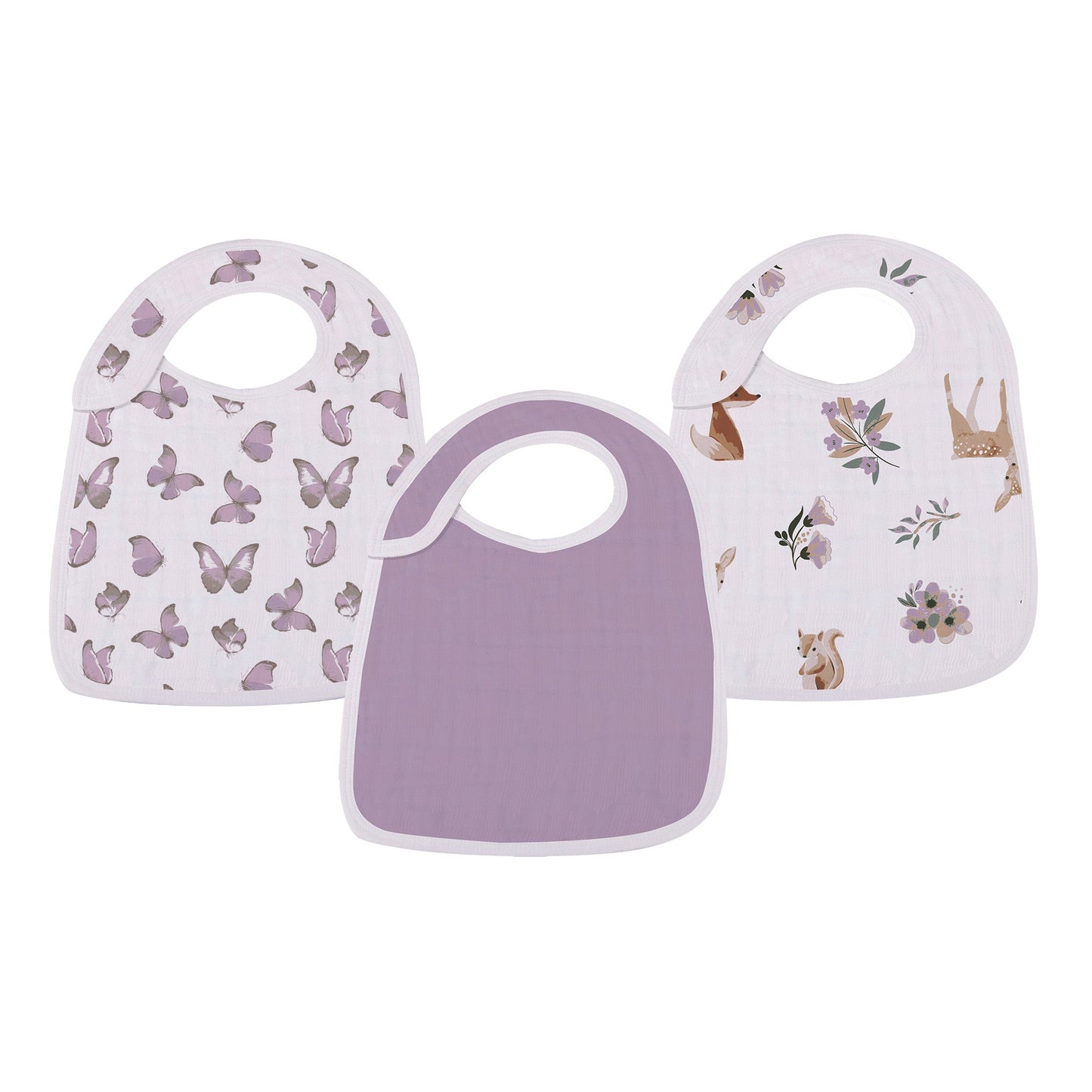 Mountain Meadow 100% Natural Bamboo Muslin Cotton Snap Bibs, 3 Pack
